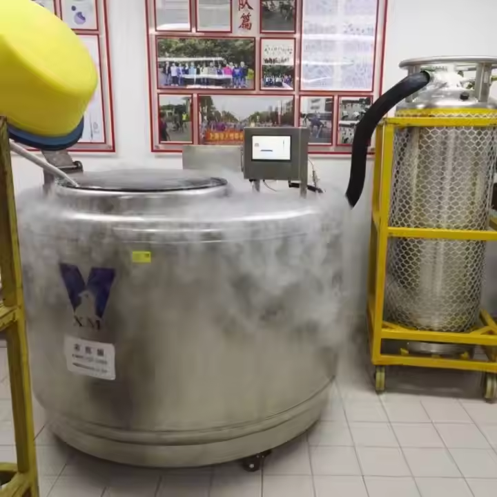 使用液氮罐凍存,外部結霜 使用液氮罐凍存,外部結霜